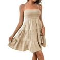 thumbnail image 2 of Qwertyu Sundresses for Women Smocked Spaghetti Strap Square Neck Mini Babydoll Dress Casual Summer Flowy Tiered Ruffle Dress Beige XL, 2 of 7