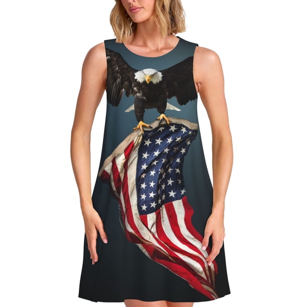 Balery American Flag Vestidos de verano para mujer con estampado: vestido holgado sin mangas, vestido playero informal y cómodo para días calurosos.