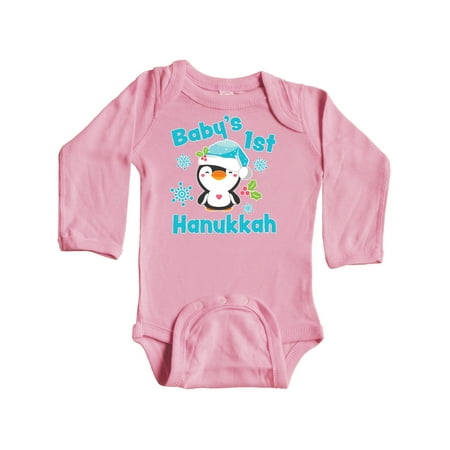 

Inktastic Baby s 1st Hanukkah with cute Penguin and Snowflakes Gift Baby Boy or Baby Girl Long Sleeve Bodysuit