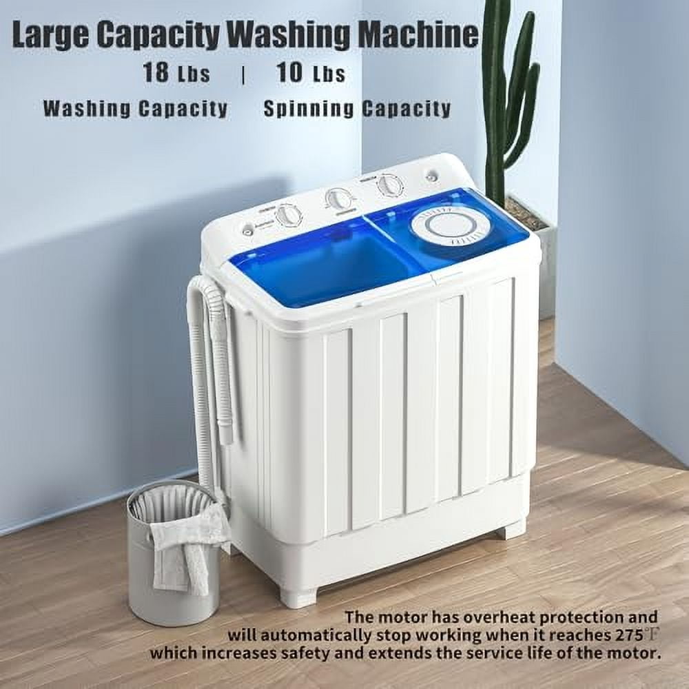 Auertech Portable Washing Machine, 28lbs Twin Tub Washer Mini Compact Laundry Machine with Drain Pump, Semi-automatic 18lbs Washer 10lbs Spinner Combo for Dorms, Apartments, RVs