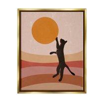 Stupell Industries Black Cat Reaching Stripes Pattern Animals & Insects Painting Gold Floater Framed Art Print Wall Art