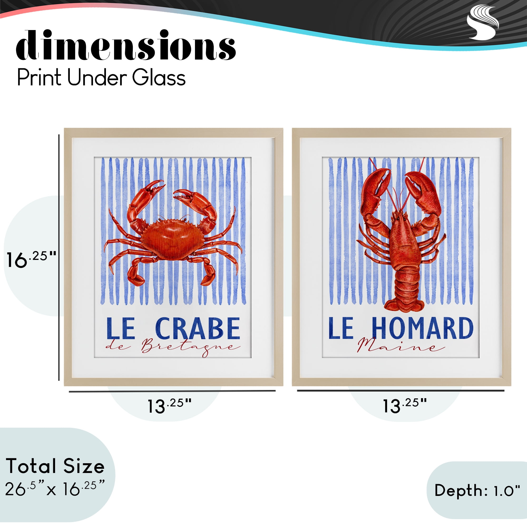 Stupell Industries Nautical Stripes Sea Creatures 2 Piece Birch Framed Print Under Glass Set, design by Kim Allen