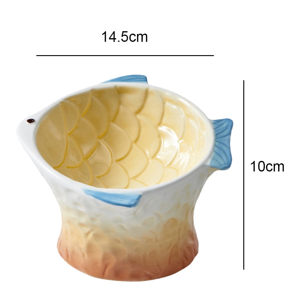 Cat bowl ceramic utensils protect cervical vertebrae eating pot cat food cat bowl colorful fish - ORANGE