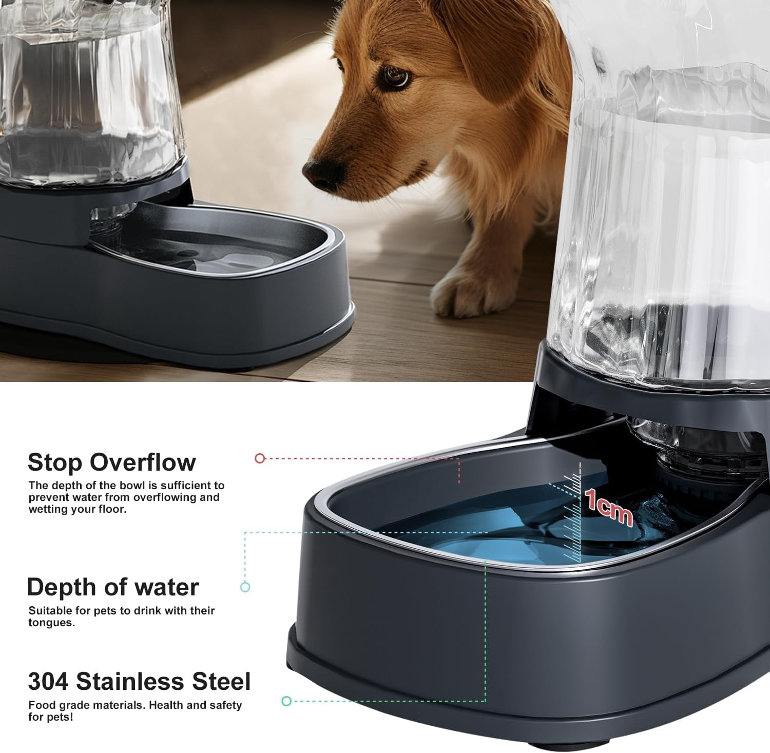 Nomipaw Cat Dog Water Automatic Gravity Feeding 1 Gallon for Small Medium Dogs, Cats, Puppies Gray