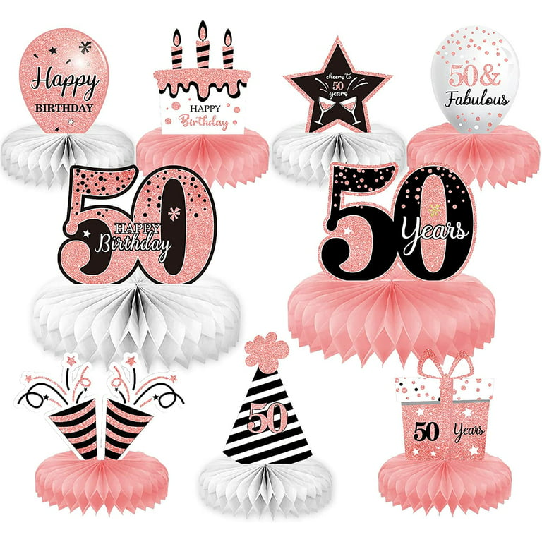 9 Pieces Rose Gold 50th Birthday decorations for Women Pink 50th birthday  centerpieces for Table Decorations Cheers to 50 Years Ho