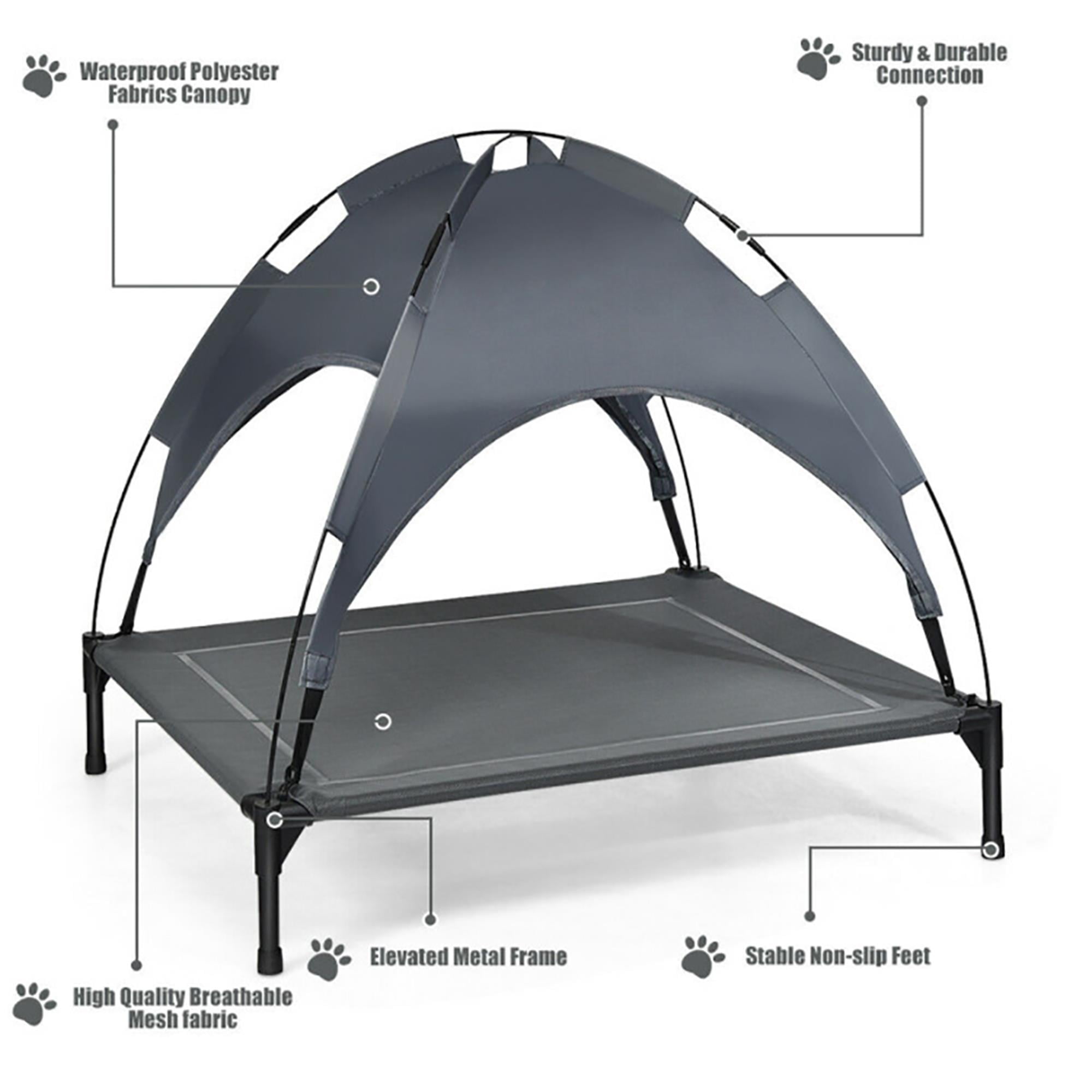 Kadyn 32" Outdoor Elevated Dog Cot with Removable Canopy Shade, Pet Bed for Camping Small Medium Dogs, Portable Cooling Raised Dog Bed with and Side for Beach, Gray