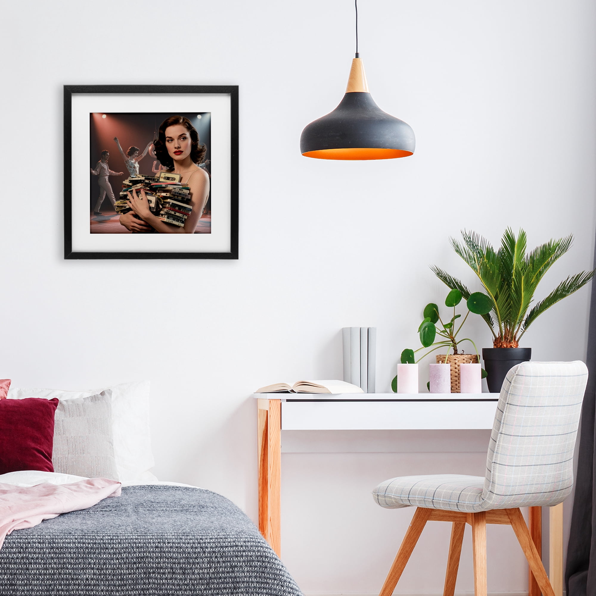 Stupell Industries Woman Holding Vintage Cassette Collection Black Framed Print Under Glass, design by CAD Designs