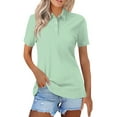 thumbnail image 2 of Womens Short Sleeve Polo Shirts Business Casual Collared V Neck Tops Summer Cotton 3 Buttons Polo Shirts Tshirt,Mint Green S, 2 of 5