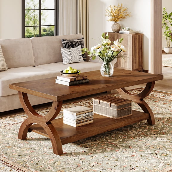 TRIBEWOOD Solid Wood Coffee Table With Storage for Living Room