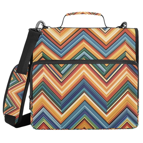 FORMRS Zipper Binder with Shoulder Strap 2-inch Ring 500 Sheet Capacity File Bag, Orange Geometric