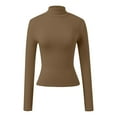 thumbnail image 4 of DuoJiaJ Womens Long Sleeve Turtleneck Crop Tops Basic Slim Fitted Going Out T Shirts Winter Clothes Breathable Sport Tops Brown M, 4 of 5