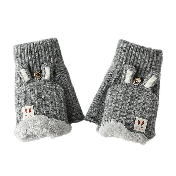 Yanyanz Gloves Mittens, Women Outdoor Cycling Glove Winter Half Refers To Flip Students More Warm And Wool Knitted Gloves, Gloves Gray One Size