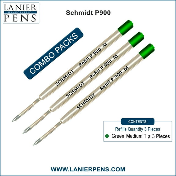 3X Schmidt P900 M Parker Style Ballpoint Refill Green Ink Medium Tip