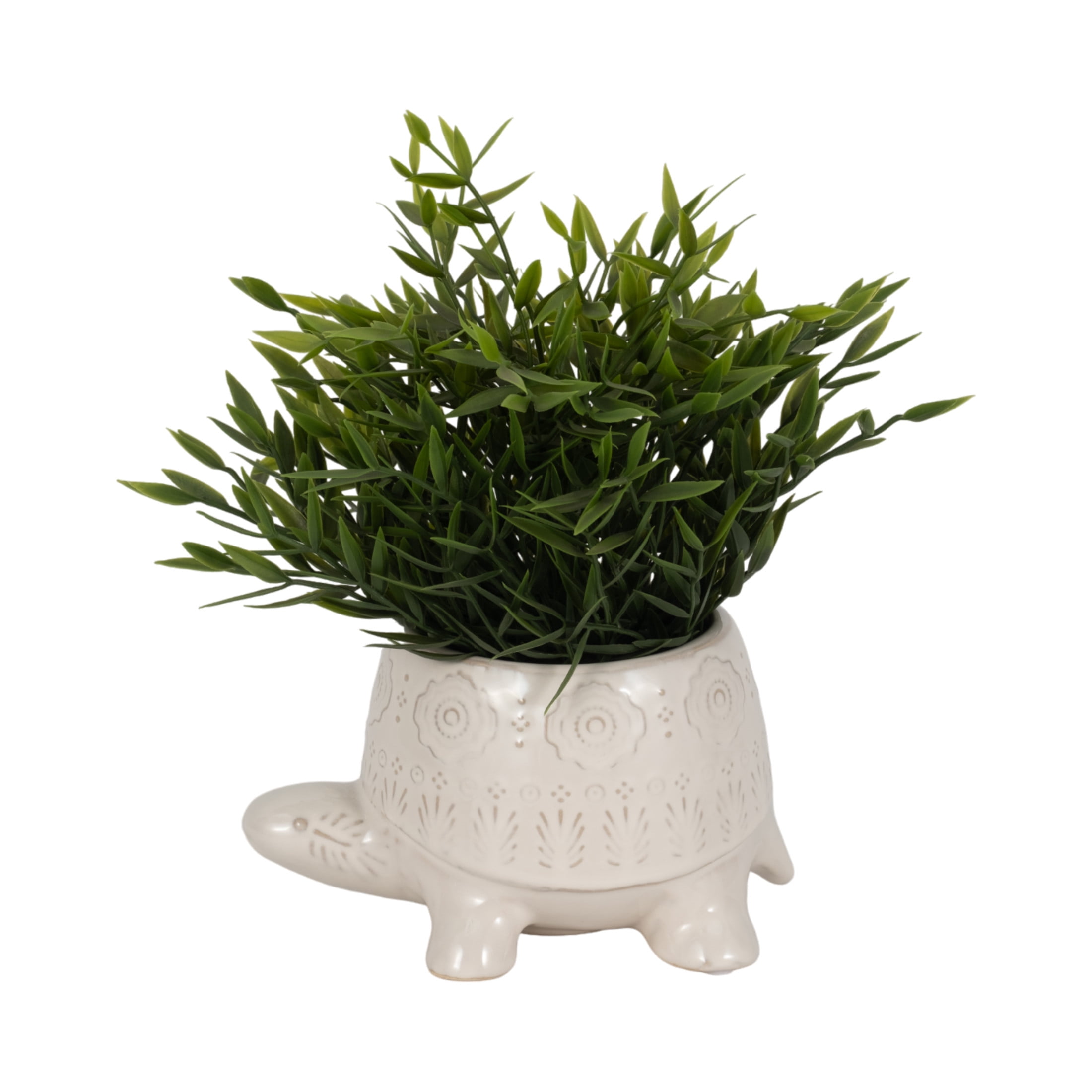 Turtle Shaped Ceramic Flower Pots for Home Decor - Sculptural Planters and Pots for Plants with Textured Detail - Decorative Accent Planters for Indoor Plants and Outdoor Placement - 4", White