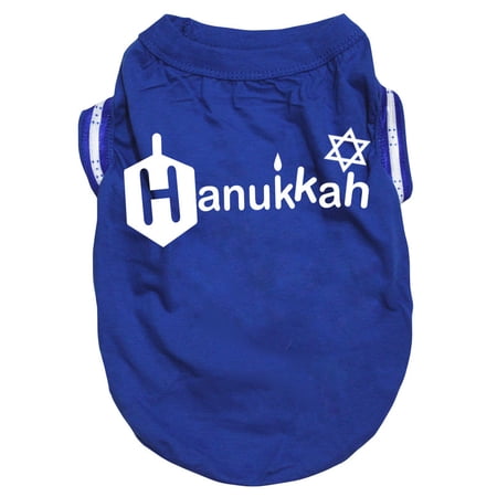 Petitebelle Hanukkah Star Puppy Dog Shirt (Blue Large)