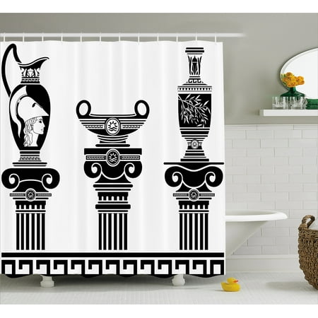 - Toga Party Shower Curtain, Hellenic Vases and Ionic Columns Artistic Design Amphora Antiquity Culture, Fabric Bathroom Set with Hooks, Black and White, by Ambesonne