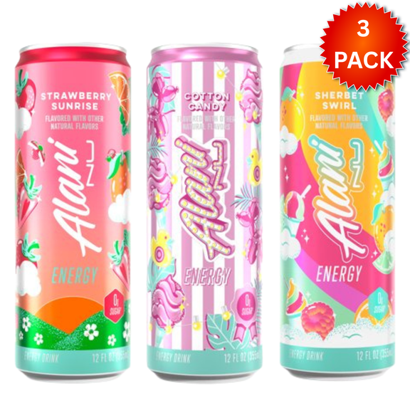 Alani Nu, Variety Pack Cotton Candy, Strawberry sunrise, Sherbert Swirl, 12 fl oz ( 3 Pack )