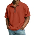 thumbnail image 2 of Mens Polo Shirts Casual Quarter-Zip Solid Color Beach Shirt Lightweight Short Sleeve T Shirt Classic Work Collared Pullover Tops OIOLOYJM Ginger 2XL, 2 of 9