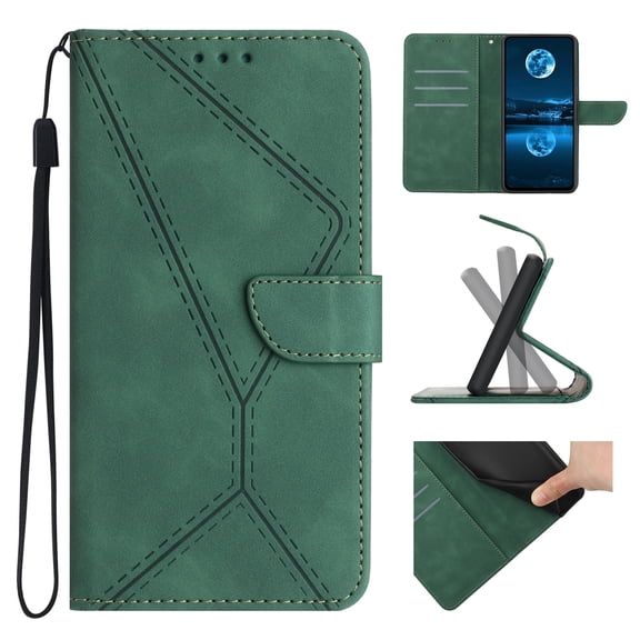for Samsung Galaxy S21 Ultra Case, Wallet Card Holder PU Leather Stand Flip Cases Wrist Strap Magnetic Closure Shockproof Protective Cover for Samsung Galaxy S21 Ultra, Green