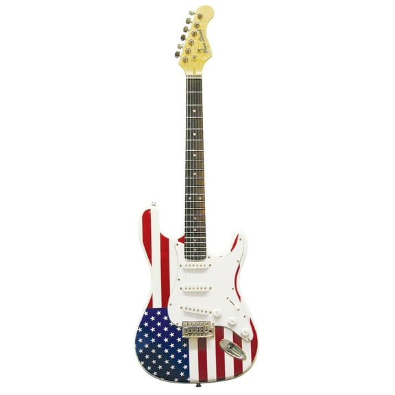 Main Street Guitars Double Cut-Away Electric Guitar with American Flag Body, White, 5.85 lb