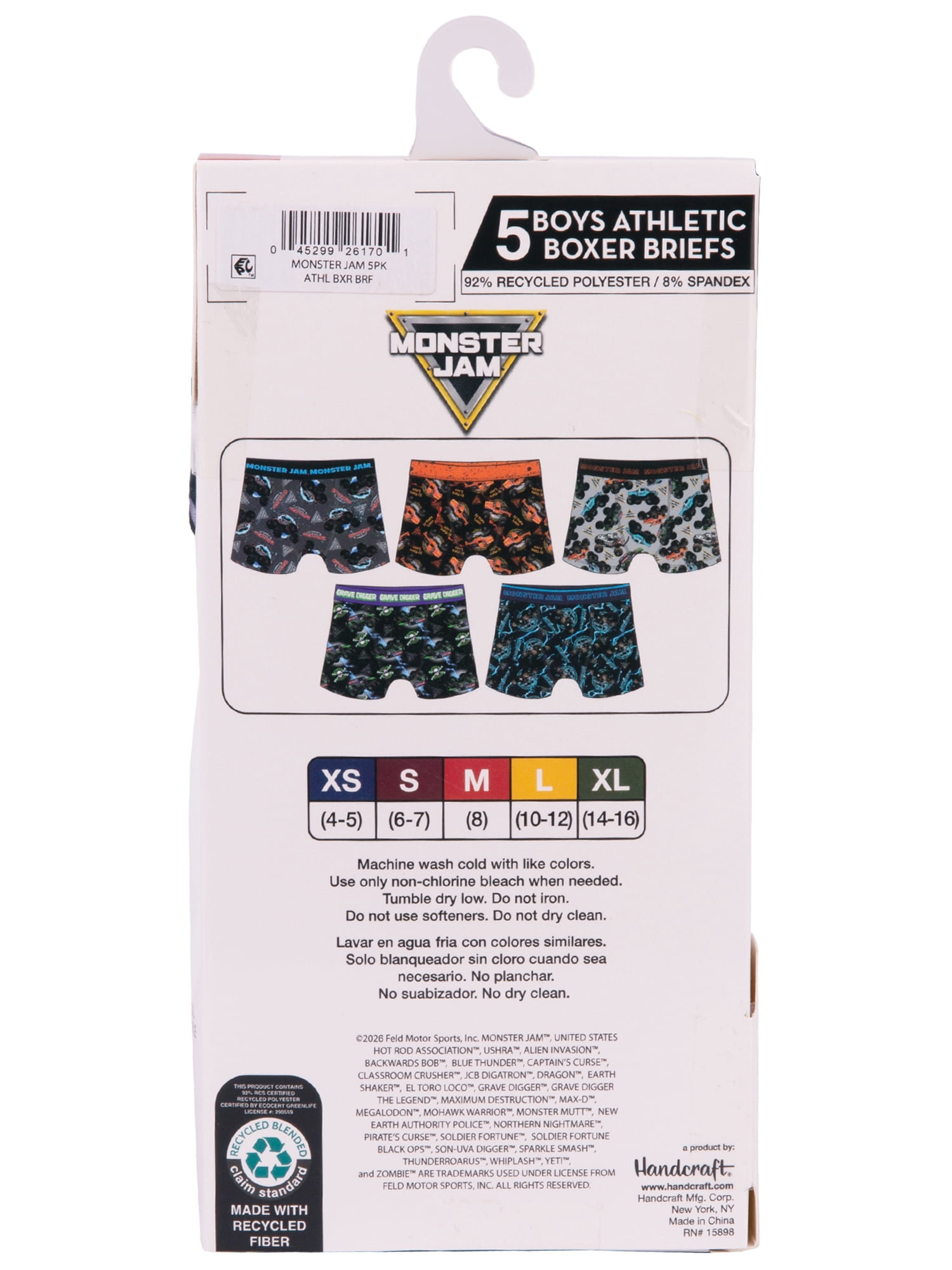 Monster Jam Boys Athletic Boxer Brief Underpants Character Underwear, 5-pack, Sizes XS to M