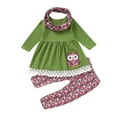 thumbnail image 2 of AOMPMSDX Children Kids Girls Cartoon Embroider Owl Dress+Floral Pants+Scarf Set Outfit Green 6 Months-12 Months, 2 of 5