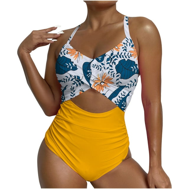 Traje de baño de una pieza para mujer, conjuntos de bikini para mujer, nuevo traje de baño de talla grande con tirantes colgantes en el cuello y espalda descubierta para mujer.