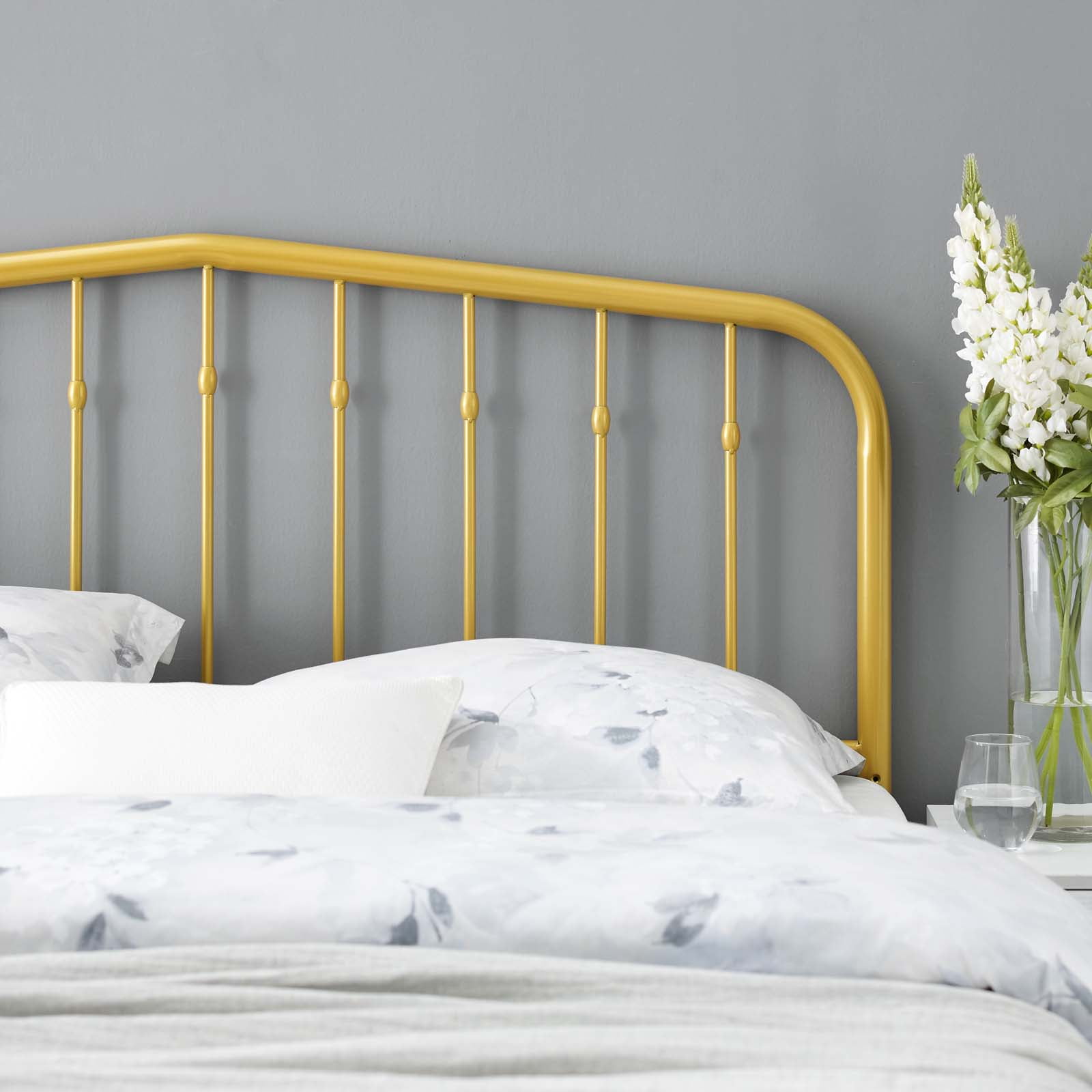 Headboard, Queen Size, Metal, Gold, Modern Contemporary Urban Design, Bedroom Master Guest Suite