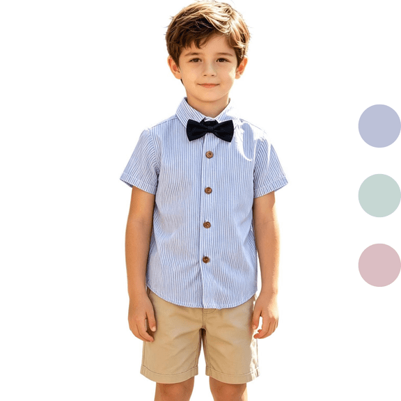Fozruso Toddler Boys and Girls Short Sleeve Striped Dress Shirts Kids Classic Button-Down Shirts for Formal and Casual School