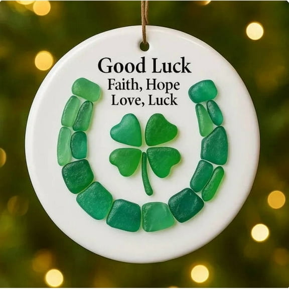 Pmrith Four-Leaf Clover Shape Sea Glass Lucky Hanging Craft Decoration for Christmas Tree Gifts For Christmas Family Gatherings