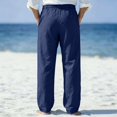 thumbnail image 5 of WULMLEO Men's Cargo Sweatpants Drawstring Joggers Relaxed Fit Stretch Linen Cotton Casual Pants with Pockets Navy 3XL, 5 of 5