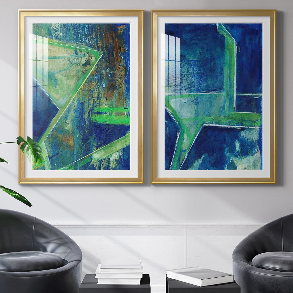 Wexford Home Geometric in Cool VII Premium Framed Print, 22.5" x 30.5" - Ready to Hang, Gold (Set of 2)