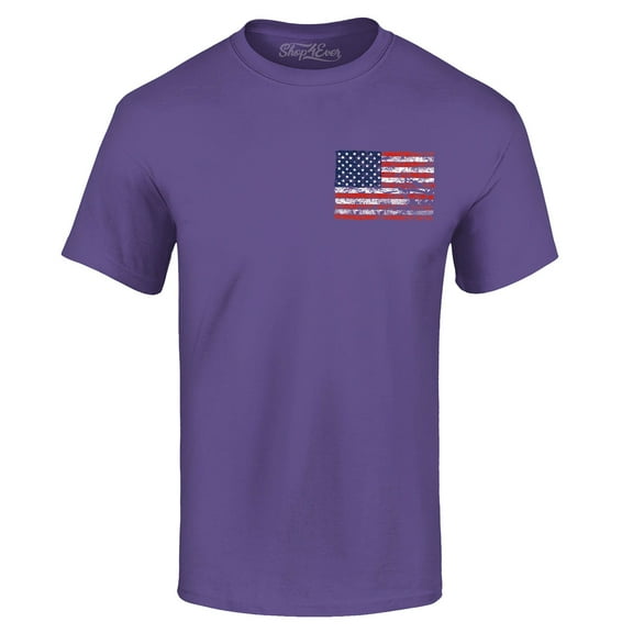 Shop4Ever Men's Distressed American Flag Pocket Size USA Patriotic 4th of July Graphic T-shirt XXXXX-Large Purple