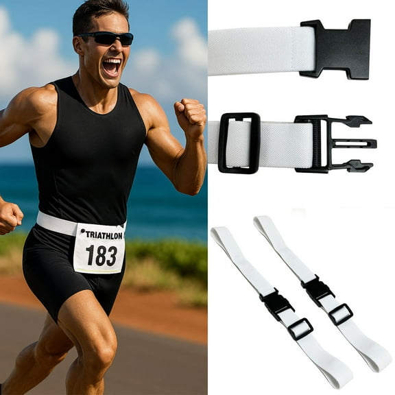 2 Pk Running Race Number Belt Adjustable Elastic Triathlon Bib Holder Men Women