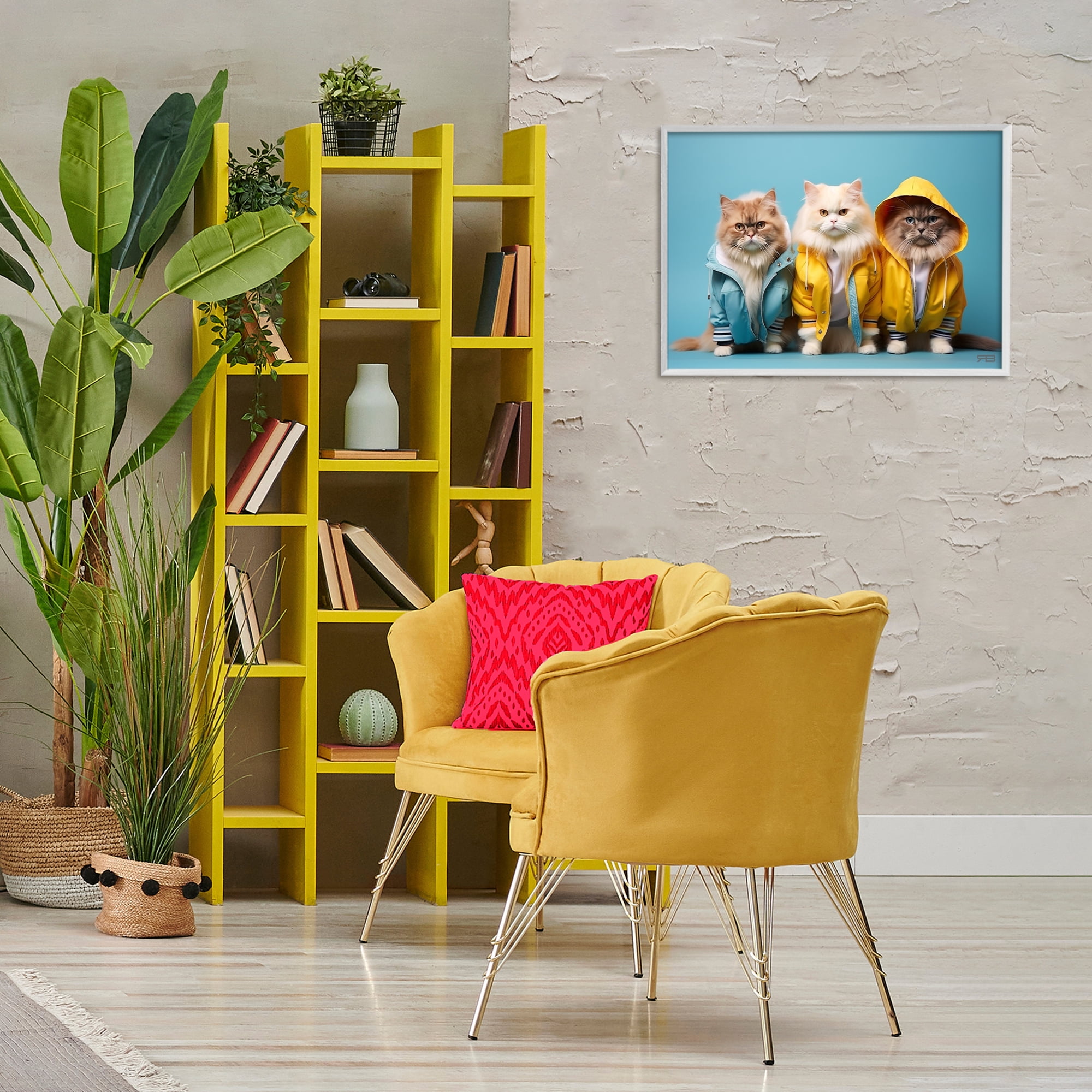 Stupell Industries Funny Stylish Cats Animals & Insects Painting White Framed Art Print Wall Art, 24 x 16