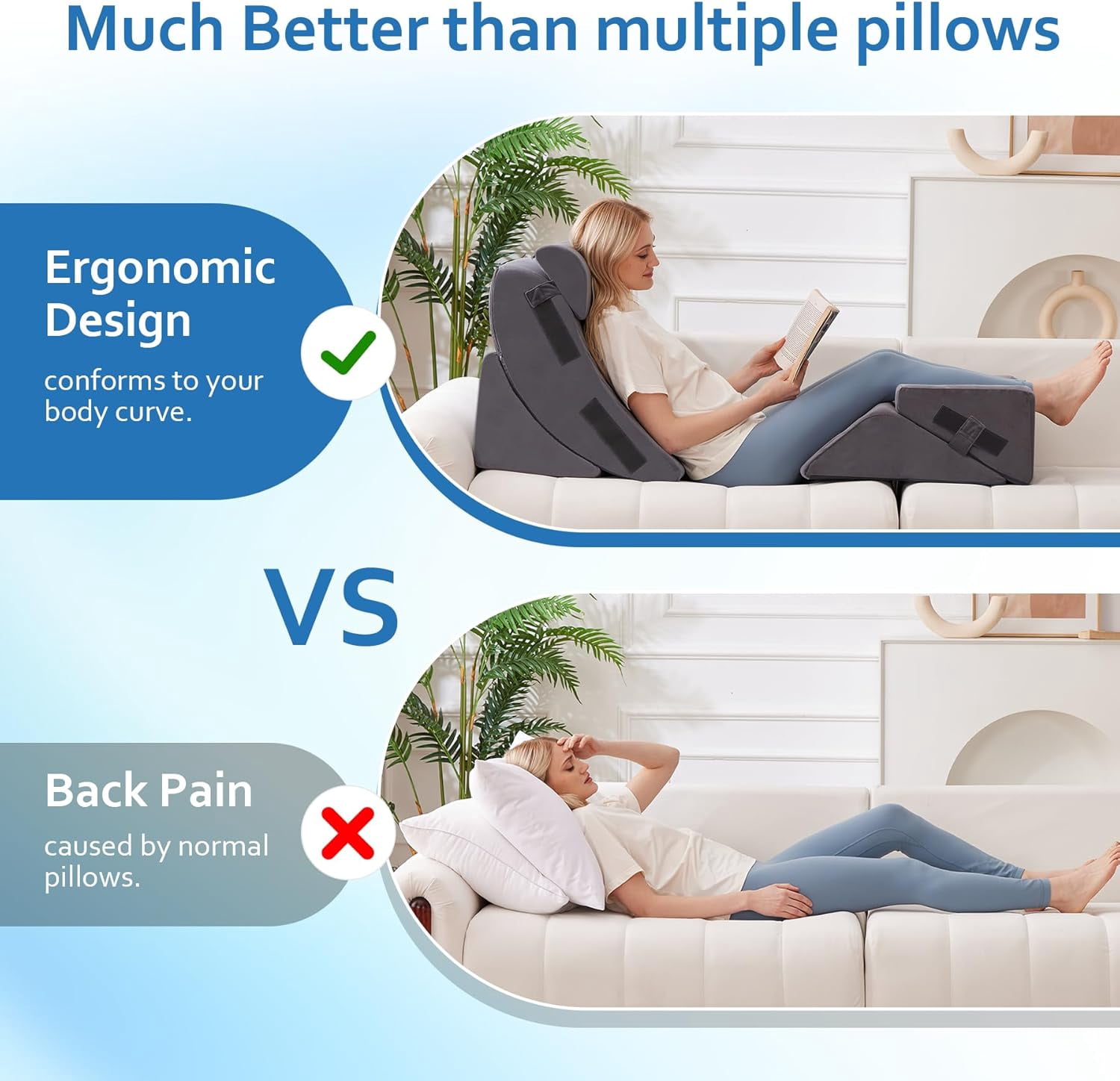 5Pcs Wedge Pillow Set for After Surgery, Orthopedic Bed Wedge Pillow Set for Post Surgery, Acid Reflux Relief, Sleeping, Back Pain Relief, Adjustable Back Pillow for Bed Sitting up Grey Plush