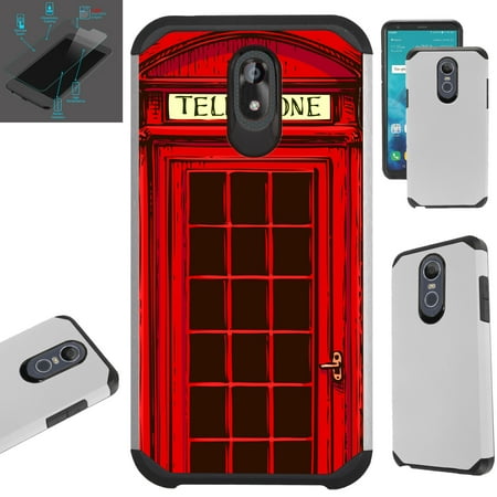 Compatible LG Stylo 5 | LG Stylo 5 Plus Case + Tempered Glass Hybrid TPU Fusion Phone Cover (Red Phone Booth )
