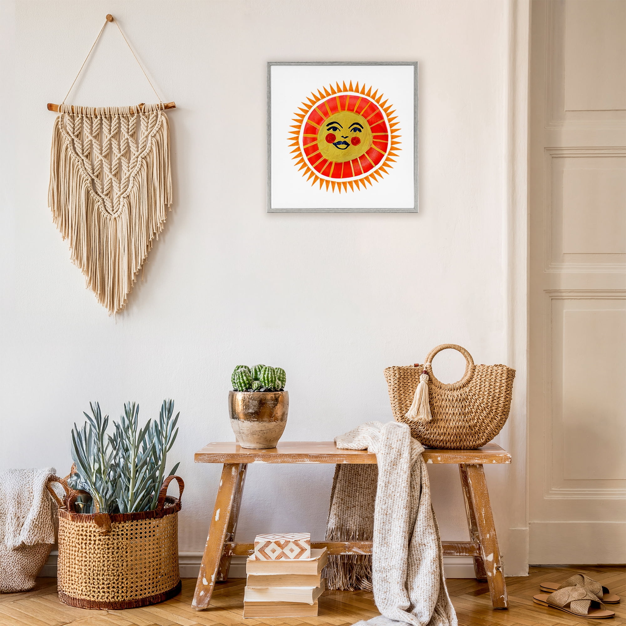 Stupell Industries Cheerful Boho Sun Gray Framed Giclee Art, design by Katherine Herrell Studio