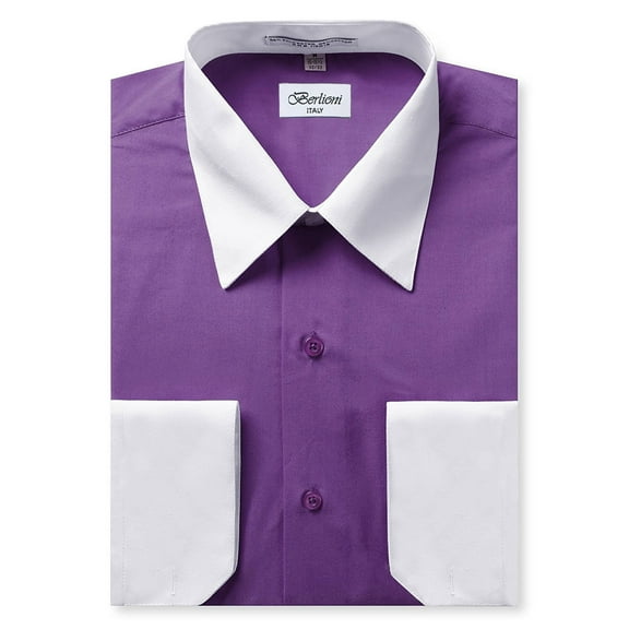 Berlioni Italy Men's Long Sleeve Two Tone Premium Dress Shirt
