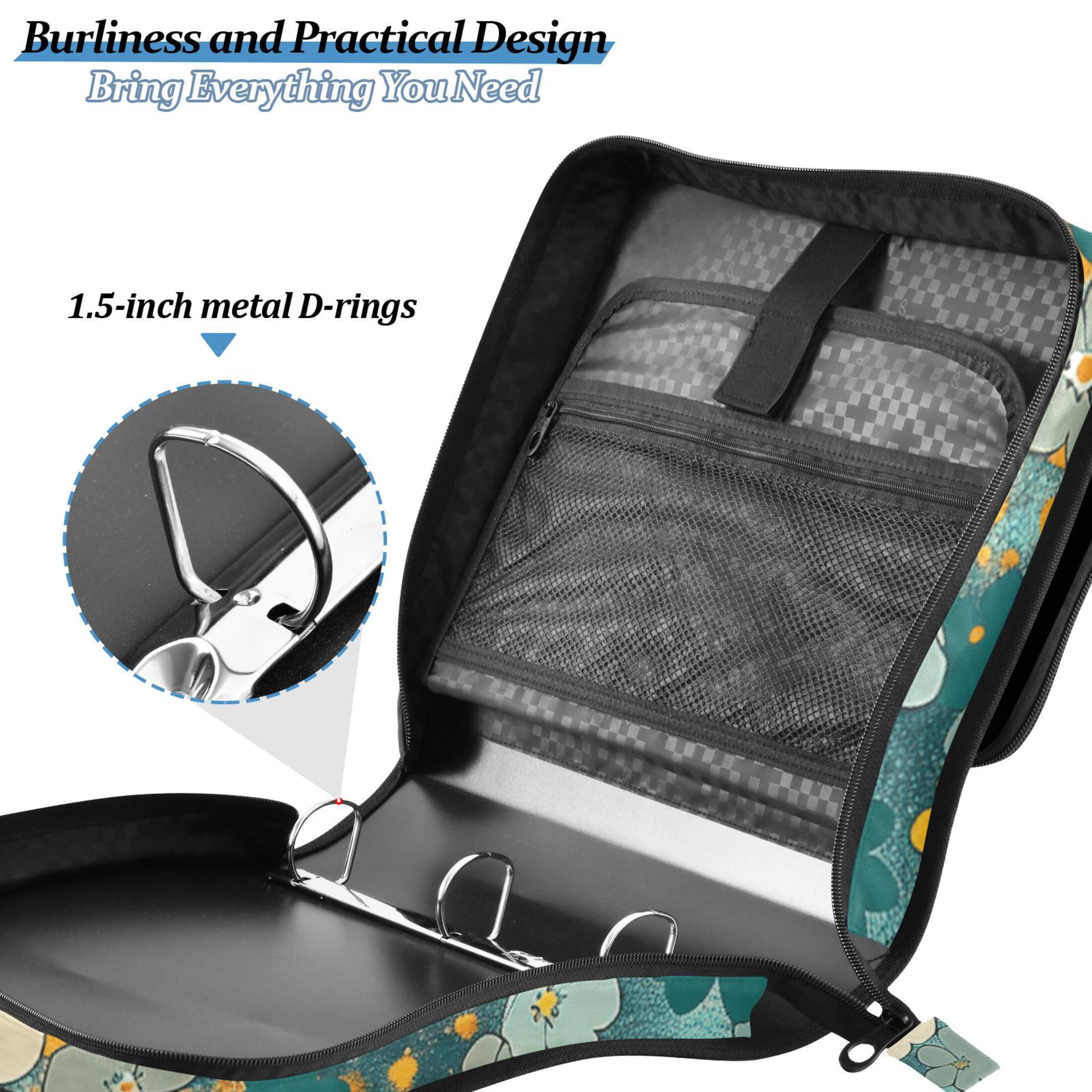 3 Ring Zipper Binder with Shoulder Strap Waterproof Trapper Keeper 2 Inch D-Ring 500 Sheets Capacity Watercolor Little Daisy