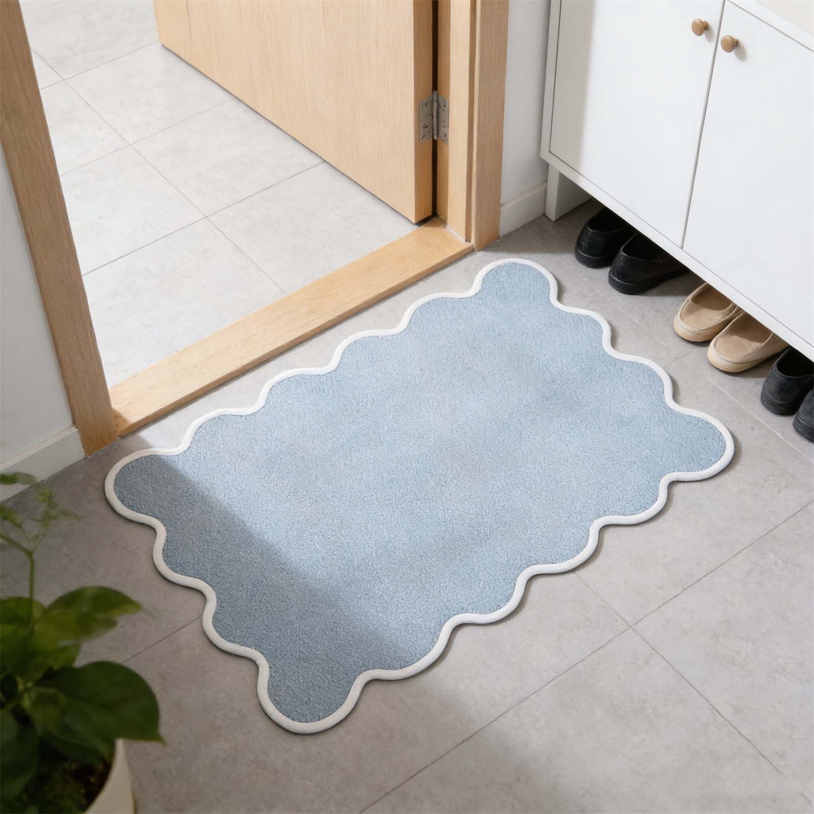 19.7" x 31.5" Blue Irregular Edged Mat, Stylish and Comfortable Floor Mat for Entryways, Living Rooms, Bedrooms, and Kitchens, Non-Slip and Easy to Clean