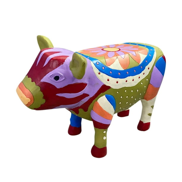 Baabni Colorful Folk Art Pig Cow Dog Rooster Statues Side Table Animal