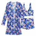 thumbnail image 6 of WREESH Womens 3 Piece Swimsuits Board Shorts Bikini Set with Kimono Beach Cover Ups Printed Bikini Straps Bikini Deep V Split Swimsuit Set Swimsuit Set Bathing Suit Blue, 6 of 9