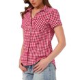 thumbnail image 4 of INSPIRE CHIC Women's Plaid Shirts Point Collar Button Down Blouses Dark Red White XS, 4 of 6