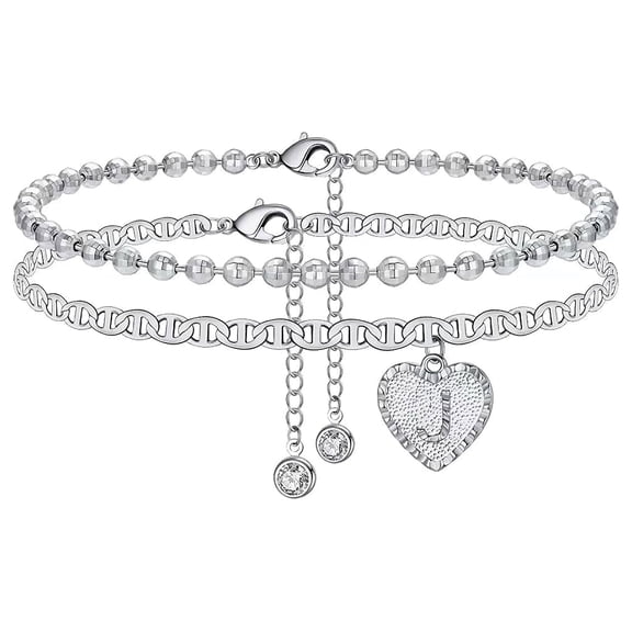 ROLOWAY Initial J Anklet Silver Copper Ankle Bracelet Adjustable, 8 inches