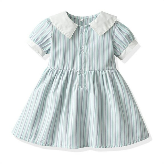 YOUSNH Kids Toddler Baby Girls Spring Summer Plaid Cotton Short Sleeve Princess Dress Clothes Girls' Dresses Light Blue 2-3 Years