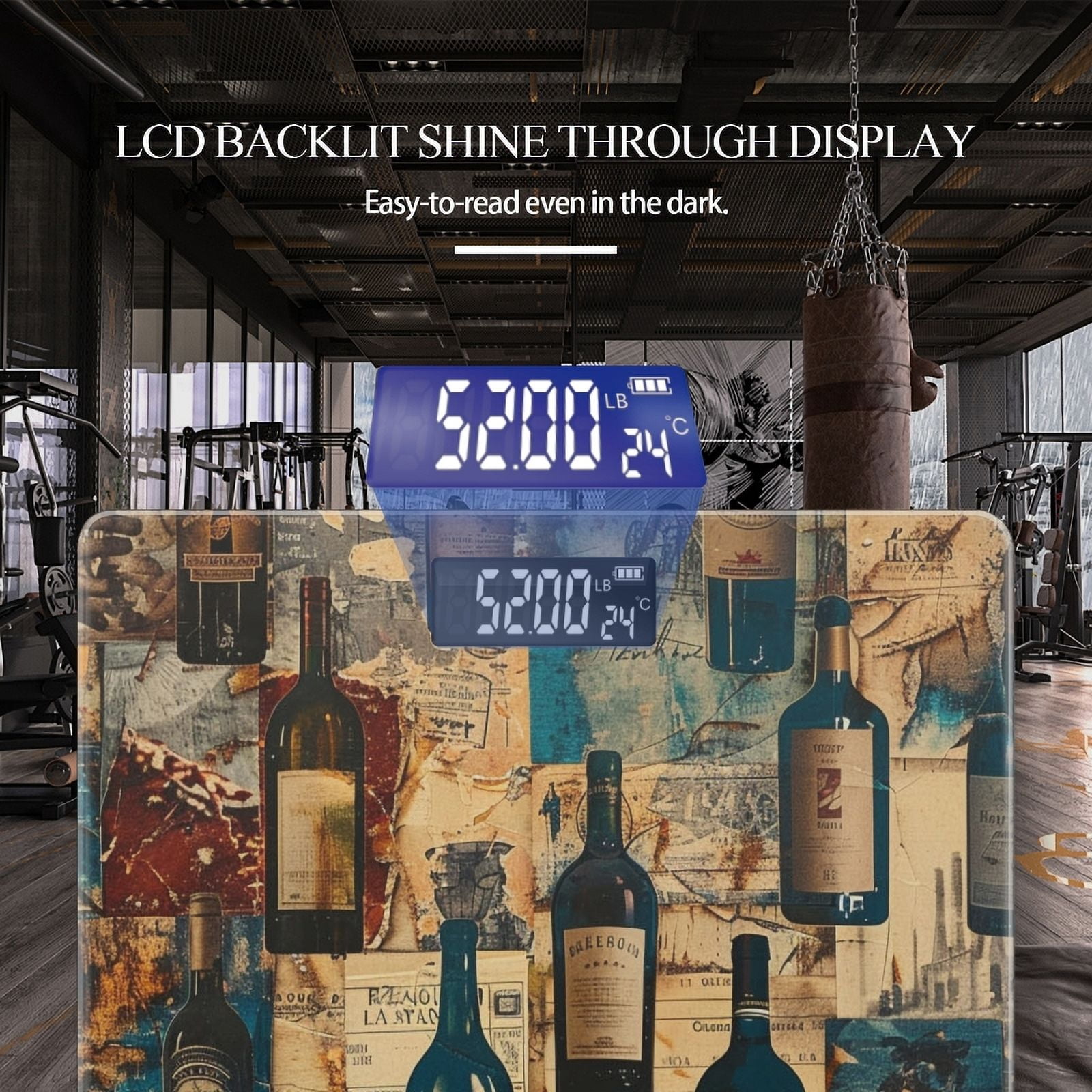 High Precision Body Weight Scale Smart Bathroom Scales with Large LCD Display(400lbs),Decorative for Bedroom-Collage Of Vintage Wine Bottle Labels And Old Newspaper Clippings