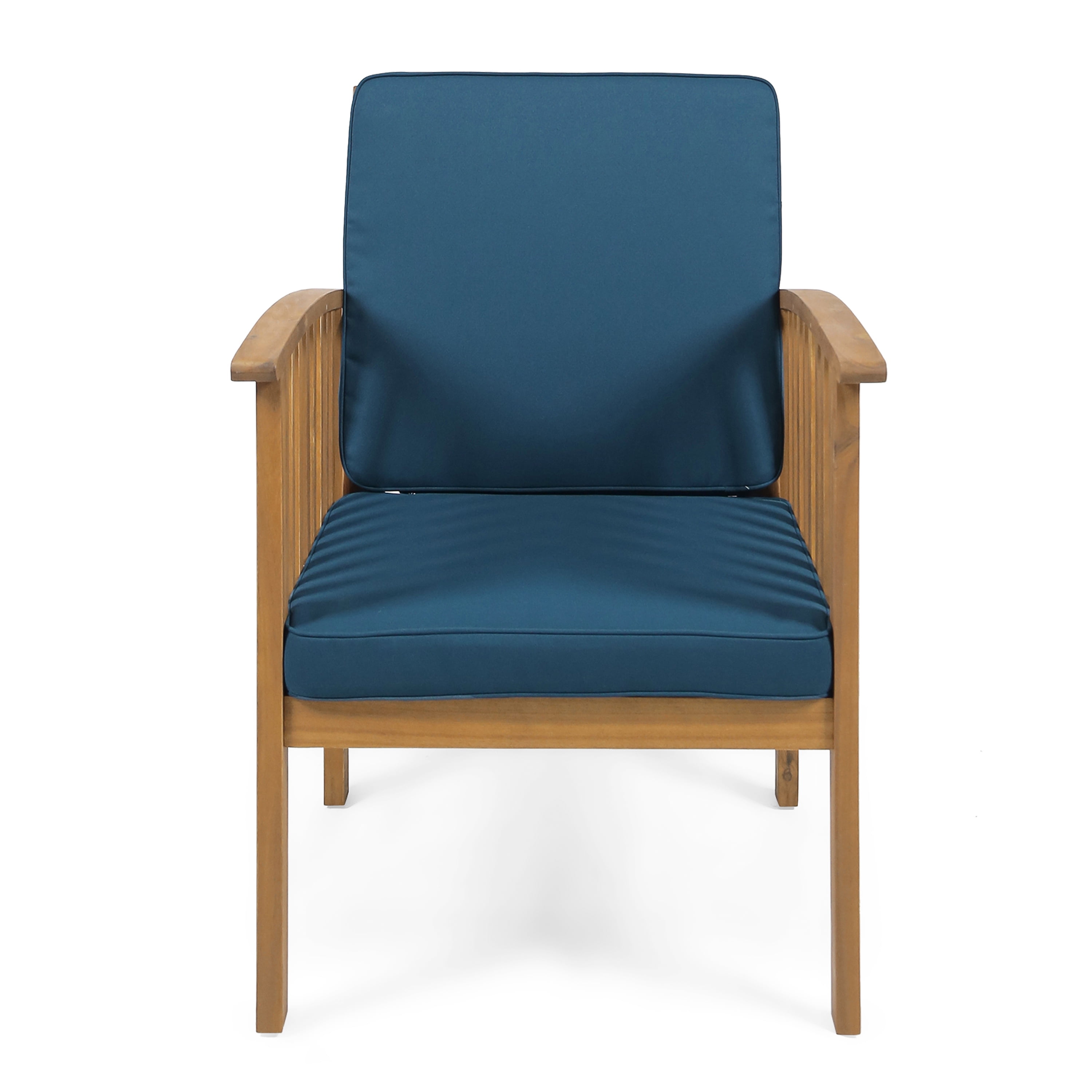 Frederic Outdoor Acacia Wood Club Chairs With Cushions, Set of 4, Brown Patina, Dark Teal