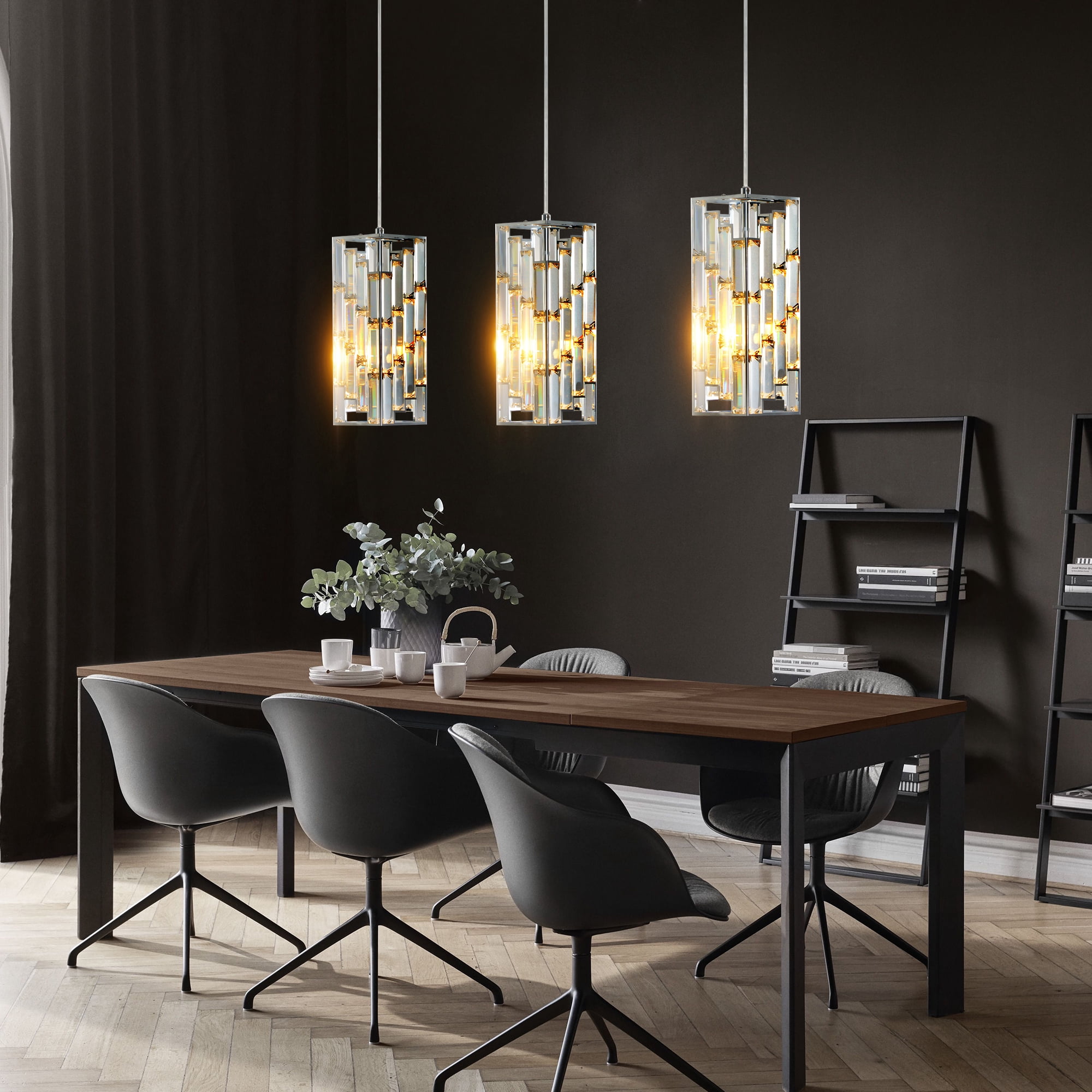 Black Pendant Lighting Modern Pendant Light, Mini Crystal Chandeliers,Adjustable Pendant Light Fixture for Kitchen Island Dinning Room Bedroom (3 Pack)