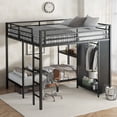 thumbnail image 2 of King over Twin XL Bunk Bed, Metal Bunk Bed Frame with Built-in Wardrobe and Foldable Desk,Space-Saving/Noise Reduced, Black, 2 of 11